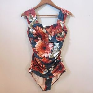 Albionfit Floral Print One Piece Swimsuit